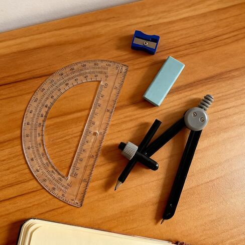 مجموعة بوصلة رسم ومنقلة مكونة من مجموعة واحدة - أداة بوصلة رسم احترافية وبوصلة للهندسة مع مبراة وممحاة، مناسبة لمحترفي الرسم والمتعلمين اليومي in Kuwait