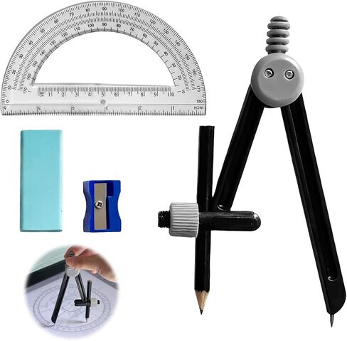 مجموعة بوصلة رسم ومنقلة مكونة من مجموعة واحدة - أداة بوصلة رسم احترافية وبوصلة للهندسة مع مبراة وممحاة، مناسبة لمحترفي الرسم والمتعلمين اليومي in Kuwait