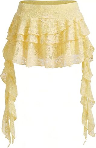 Women's Y2K Mini Skirt Ruffle Lace Asymmetrical Cute Skirts Layered Flowy Pleated Skort with Shorts in Saudi Arabia