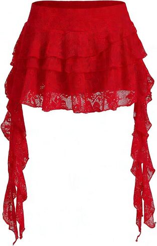 Women's Y2K Mini Skirt Ruffle Lace Asymmetrical Cute Skirts Layered Flowy Pleated Skort with Shorts in Saudi Arabia