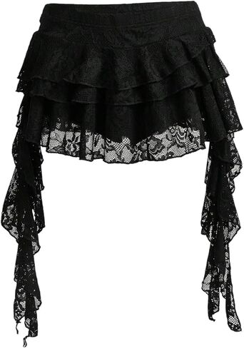 Women's Y2K Mini Skirt Ruffle Lace Asymmetrical Cute Skirts Layered Flowy Pleated Skort with Shorts in Saudi Arabia