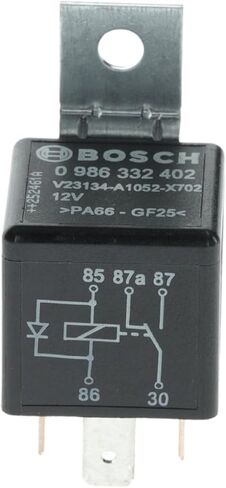 BOSCH 0986332402 تغيير التتابع الصغير مع حامل تثبيت متكامل - 5 دبابيس، 12 فولت تيار مستمر، 30/20 أمبير - فردي in Kuwait