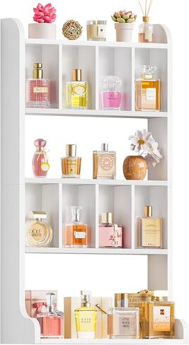 Keebofly Perfume Organizer Wall Mount & Large Cologne Display Case - Wooden Multi-Tier Trinket Shelf for Fragrances, Collectibles, Figures, Miniatures, Cosmetics and Shot Glasses, White in Saudi Arabia