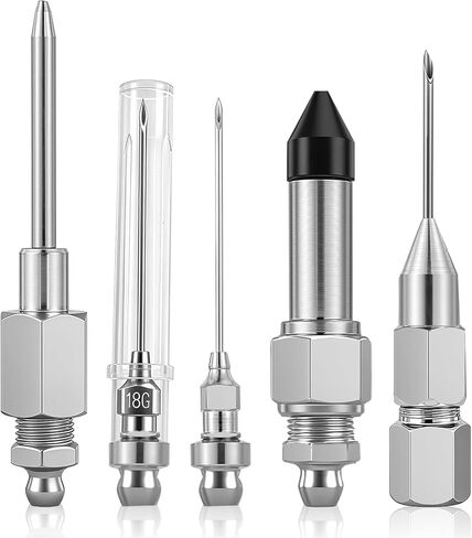 5PCS Grease Gun Needle Tips Accessories Kit, 1 Grease Needle Dispenser, 1 Rubber Joint Fitting, 1 Detachable Grease Needle Tip, 2 Needle Nozzles Tips for Narrow Tight Confined Deep Spaces ﻿ in Saudi Arabia