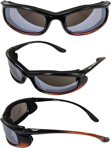 Global Vision Shadow Foam-Padded Motorcycle Sunglasses Glasses For Men & Women 3 Pairs Two-Tone Black with Orange, Pink & Purple Frames & Flash Mirror Lenses in Saudi Arabia
