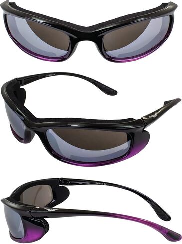 Global Vision Shadow Foam-Padded Motorcycle Sunglasses Glasses For Men & Women 3 Pairs Two-Tone Black with Orange, Pink & Purple Frames & Flash Mirror Lenses in Saudi Arabia