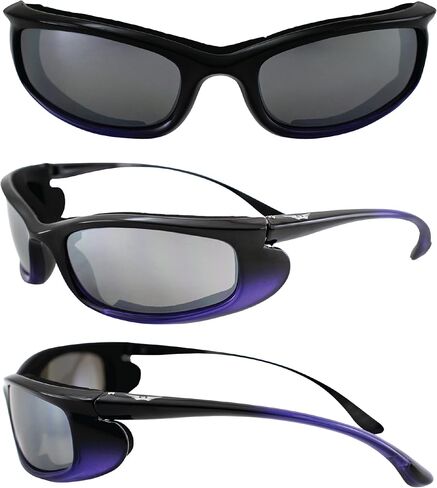 Global Vision Shadow Foam-Padded Motorcycle Sunglasses Glasses For Men & Women 3 Pairs Two-Tone Black with Orange, Pink & Purple Frames & Flash Mirror Lenses in Saudi Arabia