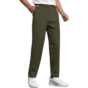 Men's Slim Fit Pleated Dress Pants Casual Stretch Tapered Trousers with Expandable Waist in Saudi Arabia