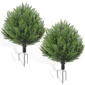 qcqhdu الاصطناعي السرو الكرة توبياري بوش للخارجية، 24.8 "أشجار وهمية النباتات دائمة الخضرة مع ارتفاع الأرض، شجيرات الأرز فو مقاومة للأشعة فوق البنفسجية للداخلية، حديقة، ساحة، الشرفة، الفناء، مكتب، ديكور المنزل، 2 حزمة in Kuwait