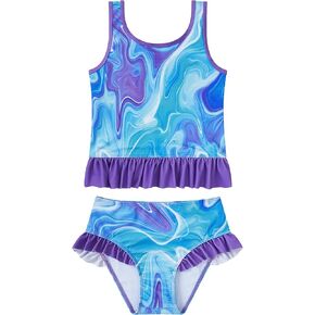 ملابس سباحة للفتيات تانكيني مكونة من قطعتين بيكيني بتصميم حورية البحر للأطفال الصغار على الشاطئ مع حاشية مكشكشة 3-7 سنوات in Kuwait