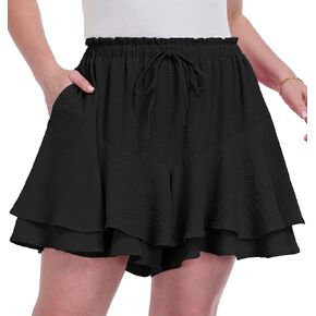 OLRIK Plus Size Flowy Shorts for Women with Pockets High Waisted Ruffle Skort Wide Leg Butterfly Shorts Boho Summer Outfits in Saudi Arabia