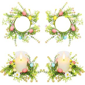 4 Pack Easter Egg Candle Rings Wreath with Daisy Flower Spring Egg and Pastel Pip Berry Candle Rings Holder Wreaths 4" Center for Holiday Home Kitchen Cabinet Table Centerpiece Decor in Kuwait