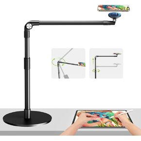 elitehood Heavy Duty Aluminum Overhead Phone Stand, 15 in Long Arm iPhone Holder for Video Recording, 360 Degrees Swivel Tilt Overhead Phone Mount for Filming, Meeting, Cooking, Painting and Crafting in Kuwait