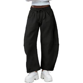 Women's Barrel Leg Sweatpant Drawstring Elastic Waisted Wide Leg Pants Casual Cotton Palazzo Trousers with Pockets in Saudi Arabia