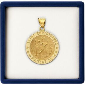 CROSS + CROWN Premium 14K Yellow Gold, Durable Double-Bonded Pendant for Necklace, Women & Mens Gold St Christopher Medal & Premium Jewelry Box, Handcrafted Religious Jewelry in the USA in Kuwait