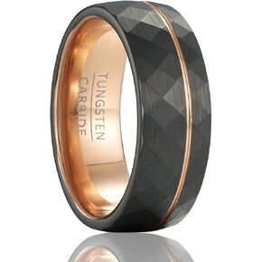 Men's Geometric Diamond-Cut Split Band, 8mm Wide Black Tungsten Wedding Ring in Kuwait