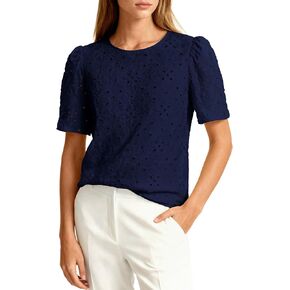 PRETTYGARDEN قطع علوية مطرزة للنساء بلوزات صيفية أنيقة غير رسمية 2026 ربيع العمل المعلم قمصان قصيرة الأكمام in Kuwait