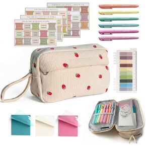 Bible Study Supplies Journaling Kit for Women - Bible Annotation Kit with No Bleed Highlighters, Tabs & Pen Case - Valentine Christian Gift for Daily Devotional & Note Taking(Beige Strawberry) in Kuwait