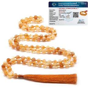 8mm Yellow Citrine Mala – 108 Bead Meditation & Prayer Necklace, Natural Gemstone Healing Beads with Lab Certified Authenticity in Saudi Arabia