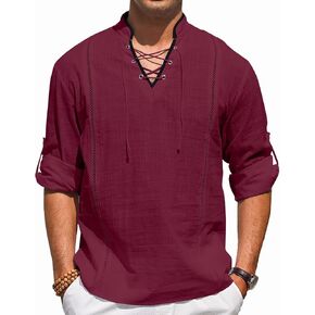 EDITCOZY الرجال القراصنة قميص زي الرباط القمم عصر النهضة فايكنغ القرون الوسطى هالوين القطن قميص كتان in Kuwait