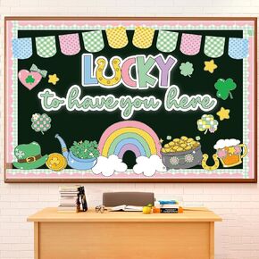 مجموعة ديكورات لوحة إعلانات عيد القديس باتريك مع حدود محظوظة لوجودك هنا ديكور الفصل الدراسي للمعلمين قطع لطيفة لعيد القديس باتريك لتزيين لوحة الإعلانات في الفصل الدراسي in Kuwait