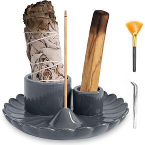 حامل بخور 4 في 1، حامل بالو سانتو لحرق المريمية والعصي والشموع، مبخرة بخور سيراميك، صينية التقاط رماد سيراميك مقاس 5.3 بوصة لديكور المنزل في غرفة التأمل in Kuwait