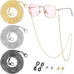 Eyeglass Chains String Holders for Women Men 3 PCS Stylish Gold Silver Link Necklace Eye Glasses Holders Around Neck Vintage Reading Glasses Chain with Eyeglass Loop Sunglasses Strap Accessory in Saudi Arabia