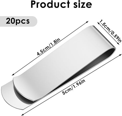 20 Pack Stainless Steel Money Clips, Silver Slim Metal Cash Clip for Men Small Wallet Clip Credit Card Holder Money Clips Minimalist Front Front Pocket Cash Wallet Clip in Saudi Arabia