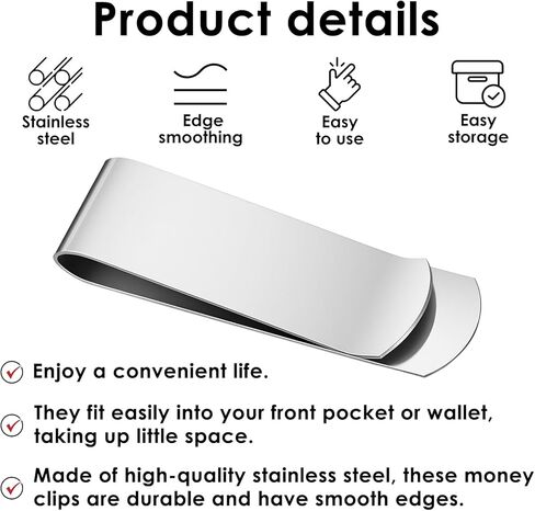 20 Pack Stainless Steel Money Clips, Silver Slim Metal Cash Clip for Men Small Wallet Clip Credit Card Holder Money Clips Minimalist Front Front Pocket Cash Wallet Clip in Saudi Arabia