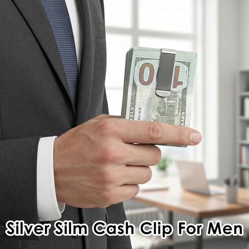 20 Pack Stainless Steel Money Clips, Silver Slim Metal Cash Clip for Men Small Wallet Clip Credit Card Holder Money Clips Minimalist Front Front Pocket Cash Wallet Clip in Saudi Arabia