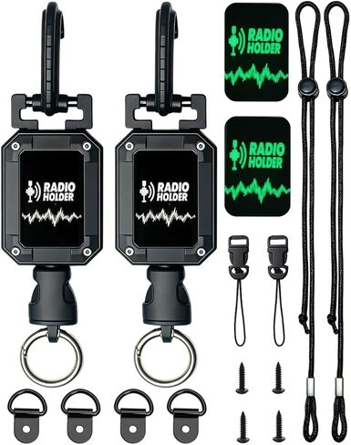14-PCS Radio Holder Set, 360°Adjustable 28" Retracting with 4 Mounting Screws, 4 Steel D-Loops, 2 Long & 2 Short Ropes, Used in Low-Light Conditions, Easy Install for Truck in Saudi Arabia
