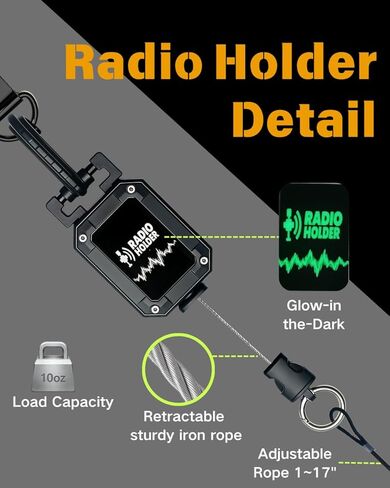 14-PCS Radio Holder Set, 360°Adjustable 28" Retracting with 4 Mounting Screws, 4 Steel D-Loops, 2 Long & 2 Short Ropes, Used in Low-Light Conditions, Easy Install for Truck in Saudi Arabia