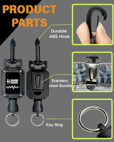 14-PCS Radio Holder Set, 360°Adjustable 28" Retracting with 4 Mounting Screws, 4 Steel D-Loops, 2 Long & 2 Short Ropes, Used in Low-Light Conditions, Easy Install for Truck in Saudi Arabia