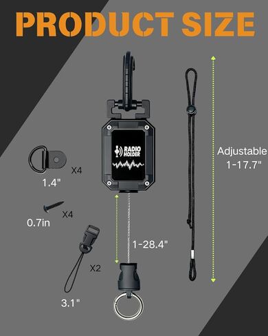 14-PCS Radio Holder Set, 360°Adjustable 28" Retracting with 4 Mounting Screws, 4 Steel D-Loops, 2 Long & 2 Short Ropes, Used in Low-Light Conditions, Easy Install for Truck in Saudi Arabia
