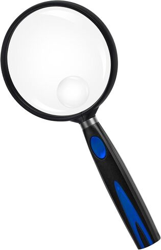 Feosky Handheld Reading Magnifier, 10X Magnifier, 75mm Shatterproof Lens, Non-Slip Handle for Adults Close Work, Seniors Reading and Nature Exploration, Hobby Observation(Silver) in Kuwait