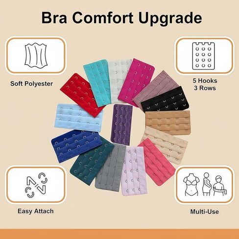 15Pcs Women’s Bra Extenders 5 Hooks 3Rows Spacing Brassiere Extension Hooks Back Bra Lengthen Strap Bra Accessories(Random Color) in Saudi Arabia