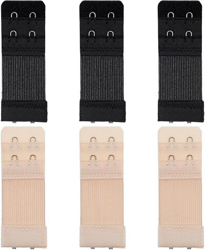 Thinp Bra Extenders 2 Hooks 2 Row, 6 Pcs Bra Strap Extender Comfortable & Elastic Bras Hook Extender Soft & Adjustable Band Extenders for Women (Black, Nude) in Kuwait