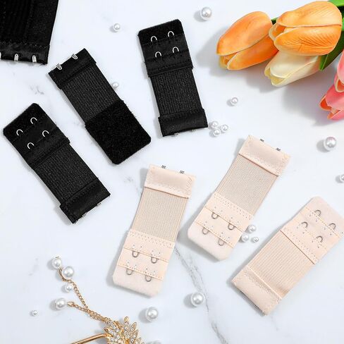 Thinp Bra Extenders 2 Hooks 2 Row, 6 Pcs Bra Strap Extender Comfortable & Elastic Bras Hook Extender Soft & Adjustable Band Extenders for Women (Black, Nude) in Kuwait