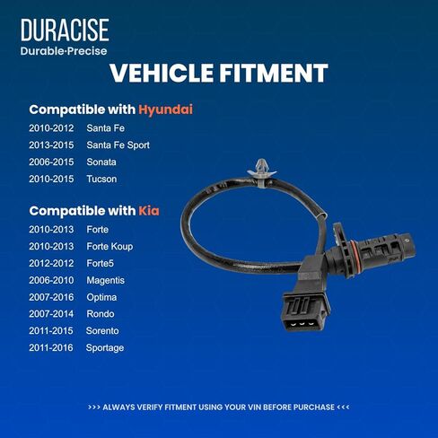 مستشعر موضع العمود المرفقي DURACISE متوافق مع 2006-2015 Hyundai Sonata، 2010-2015 Santa Fe، Tucson & 2007-2016 Kia Optima، 2011-2015 Sorento، Forte، Sportage | تصنيع المعدات الأصلية #39180-25200، 39180-25300 in Kuwait