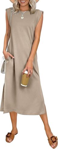 ANRABESS Womens Summer Casual Midi Dress Sleeveless Crewneck Loose Split Wrinkle-Free Beach Travel Vacation Long Sundress in Saudi Arabia