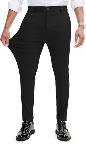 Mens Dress Pants Slim Fit Casual Pants for Men Stretch Elastic Waistband Tapered Trousers Formal Skinny Dress Pant in Saudi Arabia
