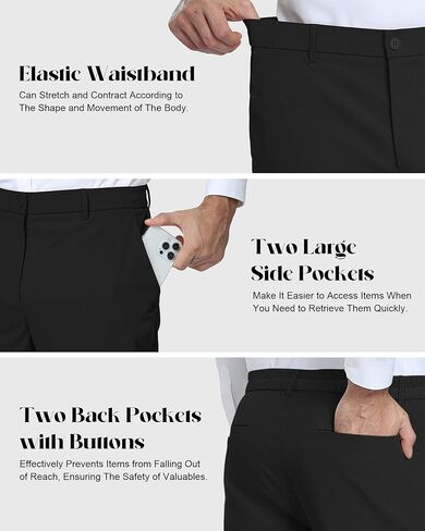 Mens Dress Pants Slim Fit Casual Pants for Men Stretch Elastic Waistband Tapered Trousers Formal Skinny Dress Pant in Saudi Arabia
