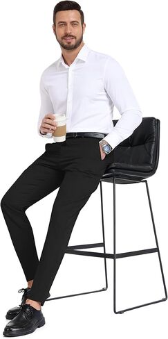 Mens Dress Pants Slim Fit Casual Pants for Men Stretch Elastic Waistband Tapered Trousers Formal Skinny Dress Pant in Saudi Arabia