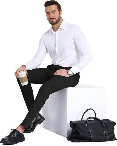 Mens Dress Pants Slim Fit Casual Pants for Men Stretch Elastic Waistband Tapered Trousers Formal Skinny Dress Pant in Saudi Arabia