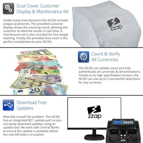 ZZap عداد قيمة الفاتورة وكاشف التزييف - ماكينة صرف العملات النقدية (NC20i) in Kuwait