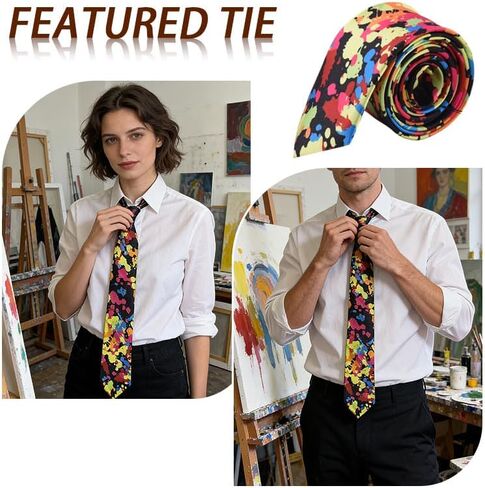 Unique Splatter Artist Tie Gifts for Artists Painters Birthday Graduation Gifts for Art Lovers Black Tie with Colorful Splatter Pattern Neck Ties Necktie Artwork Art Themed Gift Accessories in Saudi Arabia