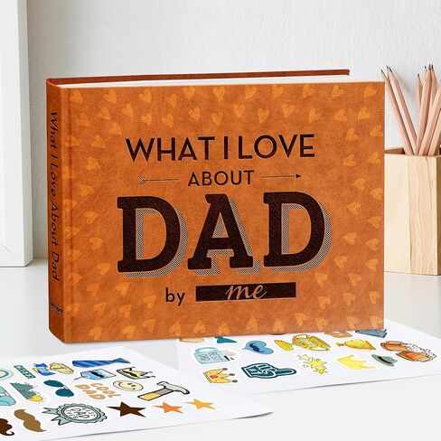 What I Love about Dad Book, Fill-in-the-Blank Leather Cover Book for Dad - Christmas Gifts for Dad from Daughter, Son, Kids - Birthday Gifts for Dad, Dad Birthday Gifts - Dad Christmas Gifts, Stocking Stuffer in Kuwait