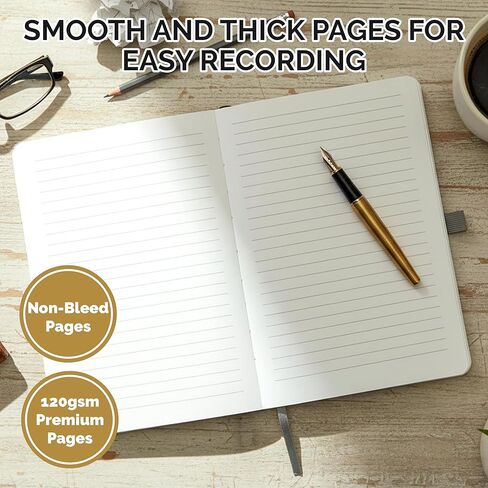 Decorably 240 Pages Charcoal Gray Gold Foil Password Book with Tabs - 5.7 x 8.5in PU Leather with Pen Holder, Hardcover, Ribbon Bookmark, Back Pocket - School, Office, Home in Kuwait