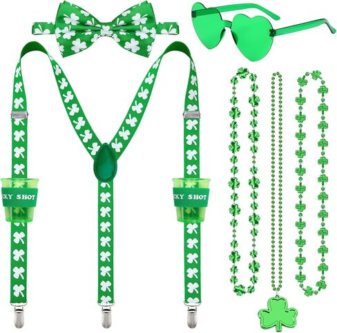 Complete St Patricks Day Costume Set, St Patricks Day Accessories Funny Suspenders with Bow Tie, Shamrock Sunglasses Kit for Men Women in Saudi Arabia