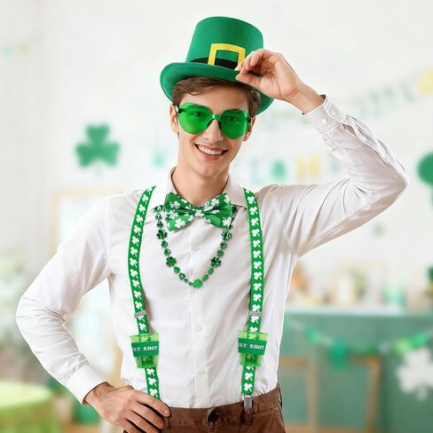Complete St Patricks Day Costume Set, St Patricks Day Accessories Funny Suspenders with Bow Tie, Shamrock Sunglasses Kit for Men Women in Saudi Arabia